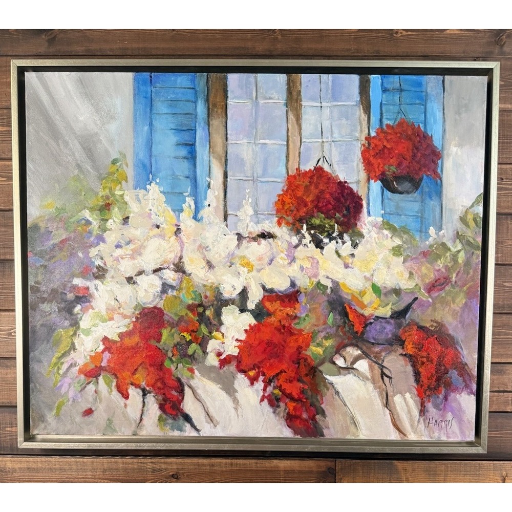 Original Oil Painting Signed By Harris Window Box Flowers Contemporary Impressio